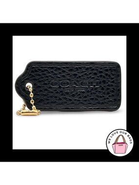 2.25" COACH NEW YORK Black Pebbled Leather Brass Fob Bag Charm Keychain Hang Tag